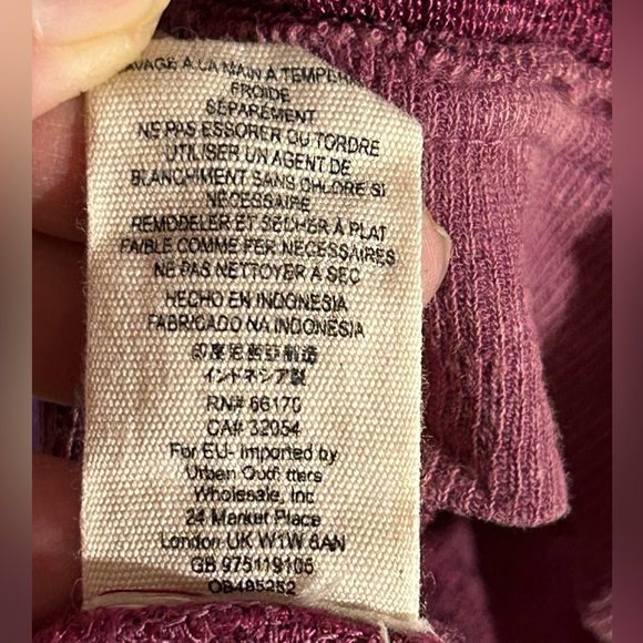 FREE PEOPLE BURGUNDY MAROON SEE THROUGH MESH SWEATER TOP SHIRT LONG SLEEVE - Picture 7 of 8